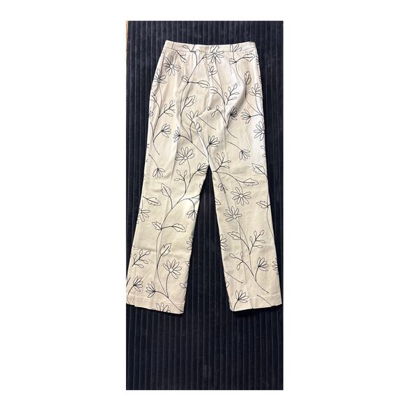 Harold’s Brown Floral Embroidered Wide-Leg Trousers Size 8 Pleated 29” Inseam - Picture 2 of 5